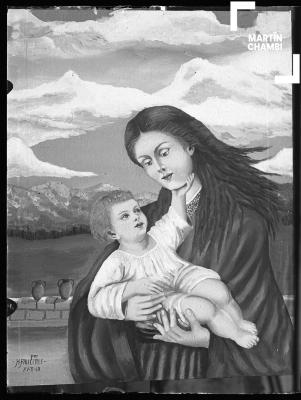 Reproducción fotográfica de imagen, pintura del niño Jesús y la Virgen María. Pintura por H. Fallcettee.